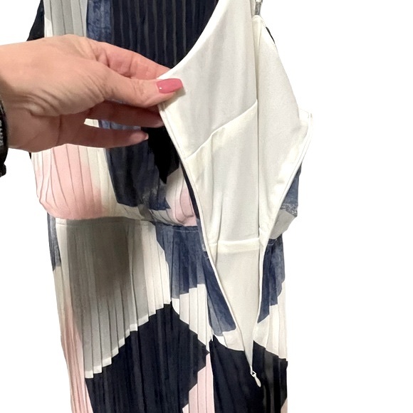 NWT Banana Republic Blue and Pink Geometric Color-block Pleated Dress 6 - Picture 7 of 16